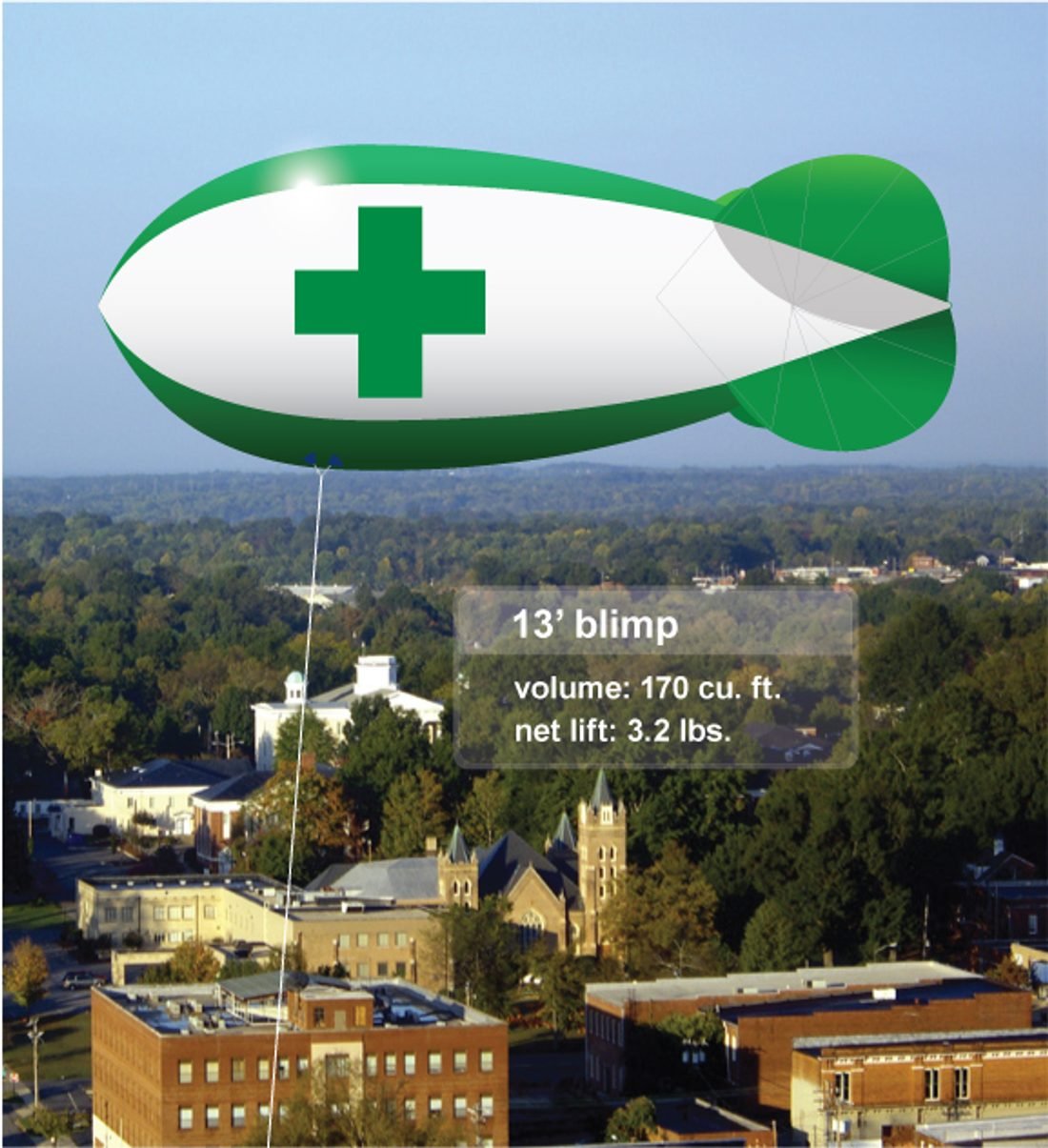 13 foot green medical cross advertising blimp