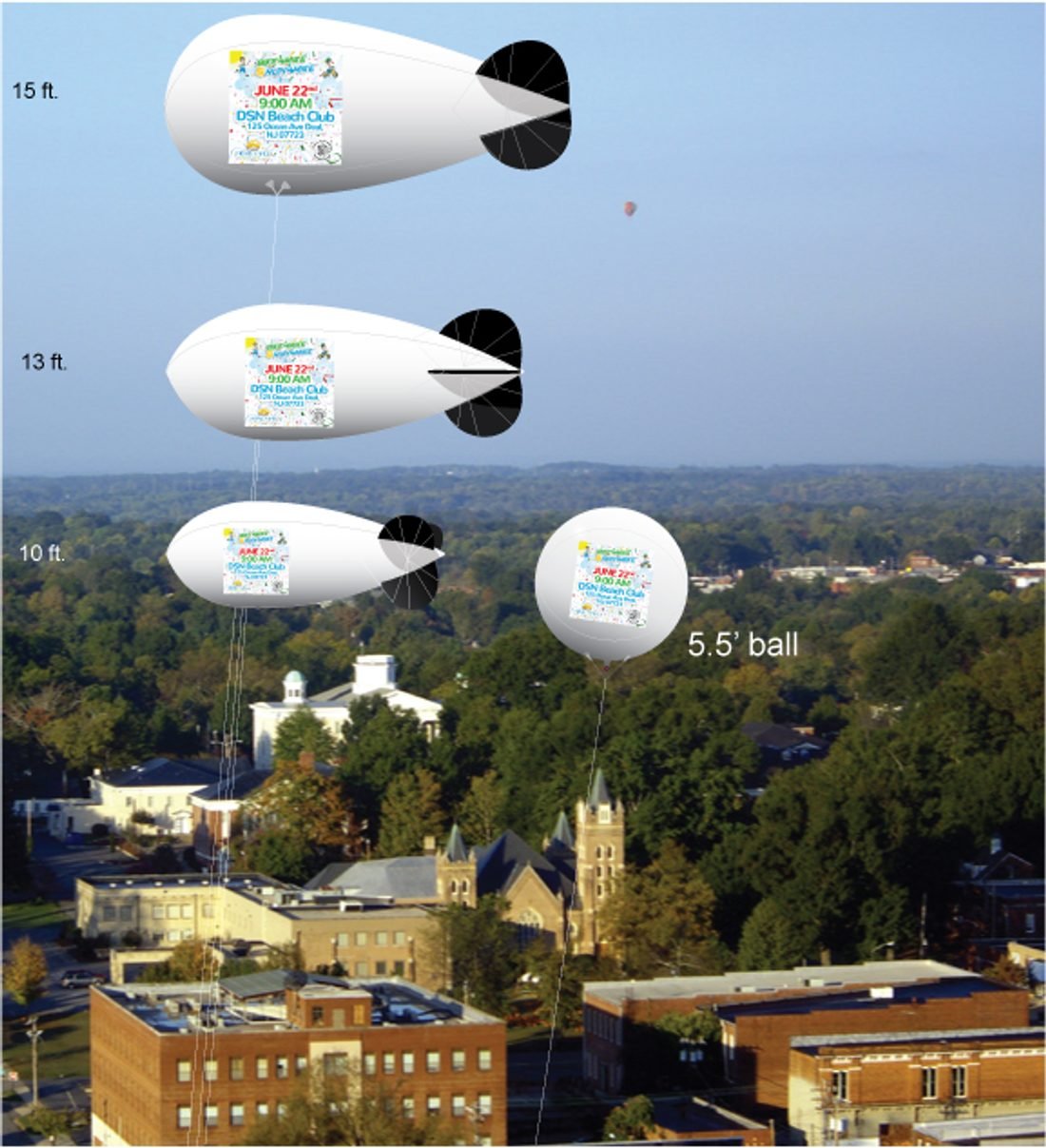 Multiple size advertising blimps from 10 to 30 foot